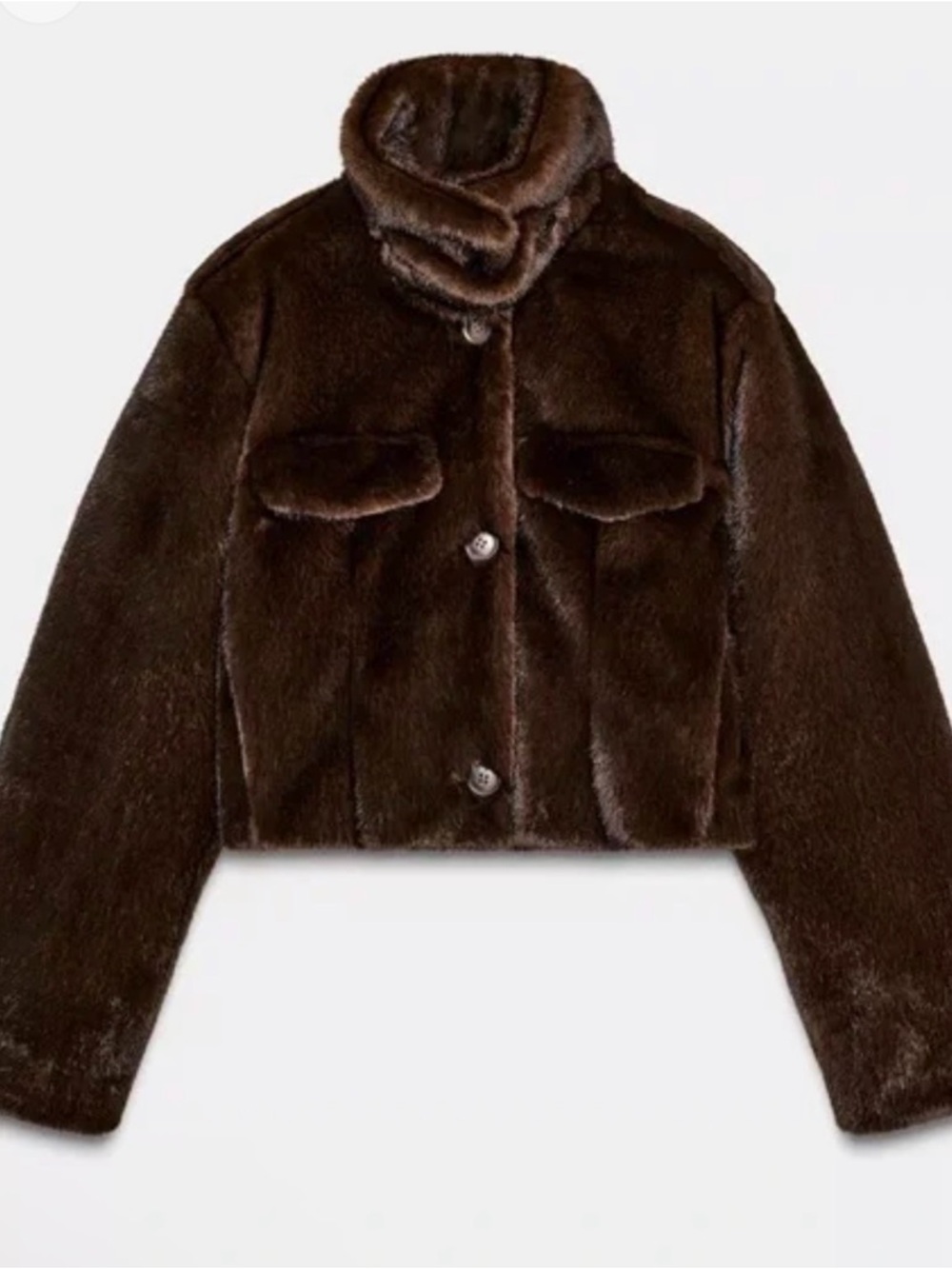 Zara Dark Brown Faux Fur Bomber Jacket, Sz Xs